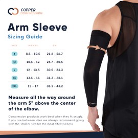 Copper Compression Brace - Manga de cobre para brazos, antebrazo, bíceps. Codo de tenis, baloncesto, golf, artritis, tendinitis, bursitis, osteoporosis, rehabilitación, postcirugía, terapia física (XL)