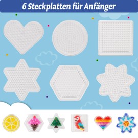 Smowo® 8 Ironing Beads Plates in Many Shapes - Pegboard Set - Pin Plates - Round, Star, Square, Hexagon, Heart, Flower