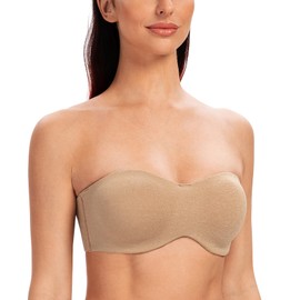 MELENECA Women's Strapless Bras for Unlined Large Bust with Underwire Clear Strap Beige Heather 34G