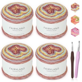 Katech Katech Ombr Yarn for Crocheting-Gradient Cake Yarn-4x100g 60% Cotton 30% Acrylic 10% Wool-Ombre Multicolor Soft Rainbow Cotton Crochet Yarn for Scarves, Shawls, Blankets and Garments(I)