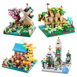 LUKHANG Four Seasons Flower House Botanicle Collection 4 Models Micro Mini Blocks Building Set for Girls, Ideas DIY Gift for Kids and Adults