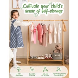 Sino Salected Kids Clothing Rack with Storage Shelf, Kids Dress Up Rack, Dance Costume Garment Rack for Hanging Clothes,Garment Rack for Hanging Clothes Organizer, Bamboo (Natural)