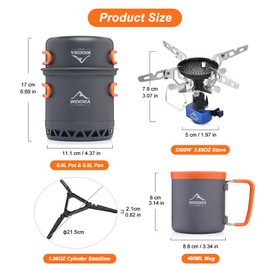 Widesea 1-2 Person Camping Cookware Set – Backpacking Pot with Heat Efficiency Ring, 3300W Folding Stove, 480ML Insulated Aluminum Mug, Utensils & Spice Container – Compact Outdoor Cooking Kit