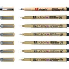 Sakura Pigma Yukama® Art Edition, 6 x Pigma Micron Fineliners + 1 Pigma Brush Pen, Black