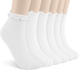 6 Pairs Ruffle Socks,White Frilly Ankle Socks,Soft Socks With Ruffles for Women
