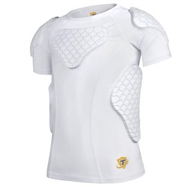 Dialudon Youth Boys Football Rib Chest Protector Padded Compression Shirt 6-Pads for Football Baseball Basketball Lacrosse White Size L