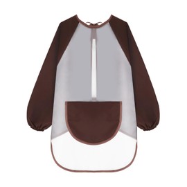 TOPWAYS Kids Art Aprons, Waterproof Artist Smock for Kids, TPU Children Apron with Long Sleeves, Child Drawing Clothes Cover, Child Gardening Painting Aprons Age 4 to 12 Years (brown, L(4-8 years))