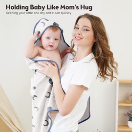 Bearmoss Muslin Baby Bath Towels 100% Cotton Baby Hooded Bathing Towels for Newborn Unisex Baby Boys Girls Infants Toddlers & Kids - 30x30in 2Pack (Blue Moon)