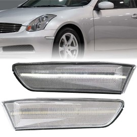USR 03-07 G35 2 Door Coupe Front Clear Lens WHITE LED Side Marker Lights - Lamp Assembly (Left + Right) Compatible with 2003-2007 Infiniti G35 2 Door Coupe (2 Pieces, Error Free)