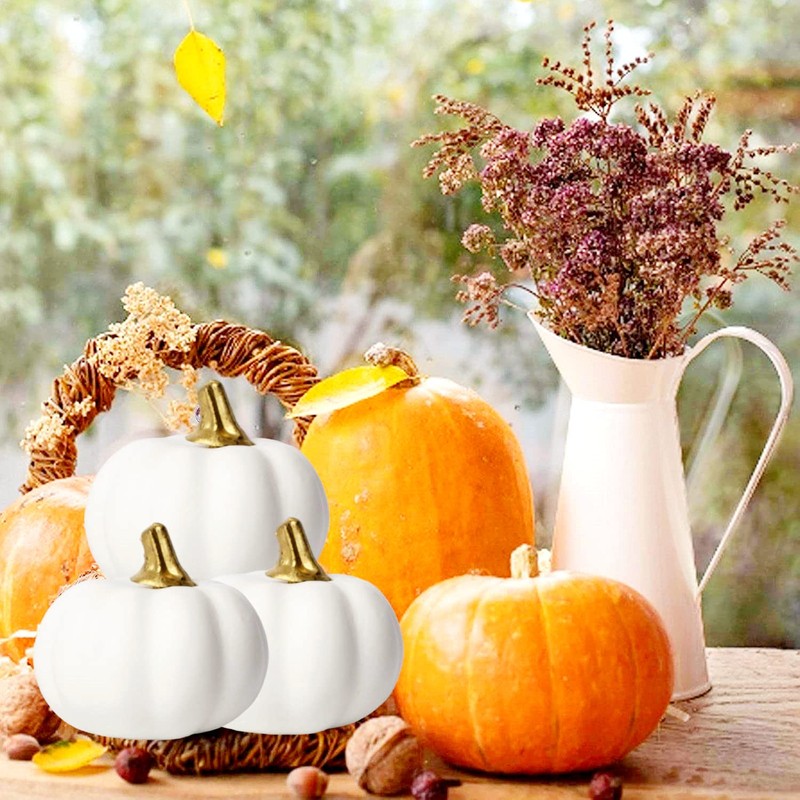 12Pcs White Artificial Pumpkins Bulk Autumn Decoration Set,Thanksgiving Pumpkin Decorations,Decorative