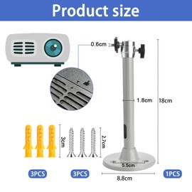 MOAZIFI Projector Mount, Projector Wall Mount & Ceiling Mount Universal Aluminium Projector Mount 360° Rotation, Includes 3 Rubber Feet + 3 Screws for Ceiling/Wall Mounting