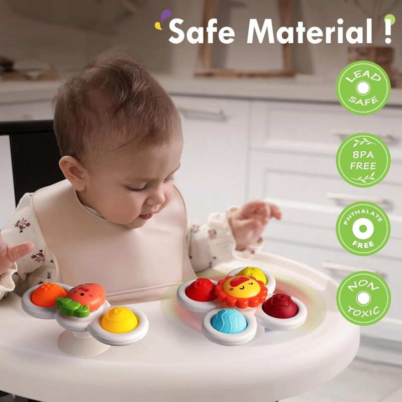ALASOU 3PCS Pop Suction Cup Spinner Toys for 1 Year
