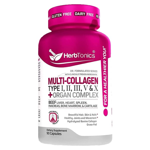 Multi Collagen Capsules (Types 1 2 3 5 and 10) | Hydrolyzed Protein Peptide Grass fed Plus Bone Broth Type 1 2 3 5 10 Healthy Hair Skin Nails (with Organ Complex)