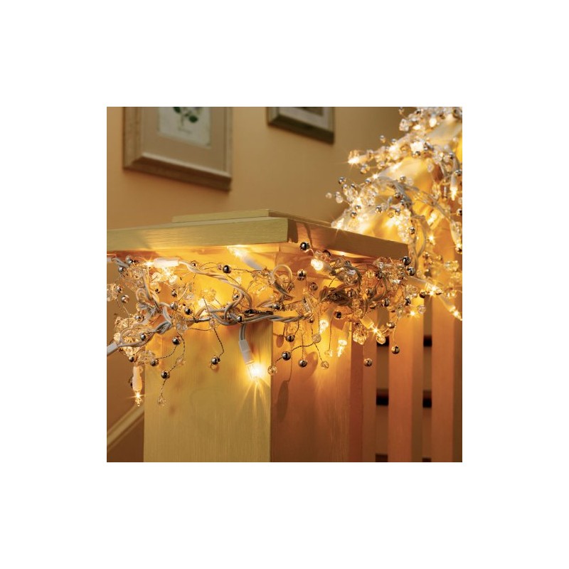 9 Ft Glitter GEM Garland with 100 Clear Lights