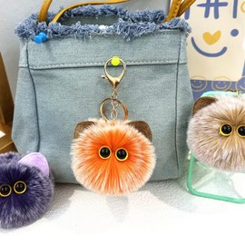 WORKIRAN Plush Cat Keyring, 8 cm, Stuffed Toy Pendant, Handmade, Cuddly, Fluffy Handbag Pendant, Orange, orange