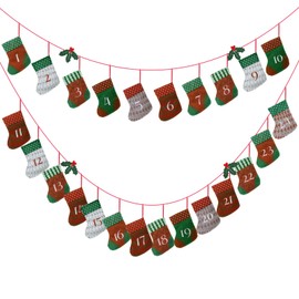 Kesote Advent Calendar Christmas Stockings 2024 Fillable Xmas Stocking DIY Christmas Bags Xmas Countdown Calendar Fireplace Ornament, Set of 24