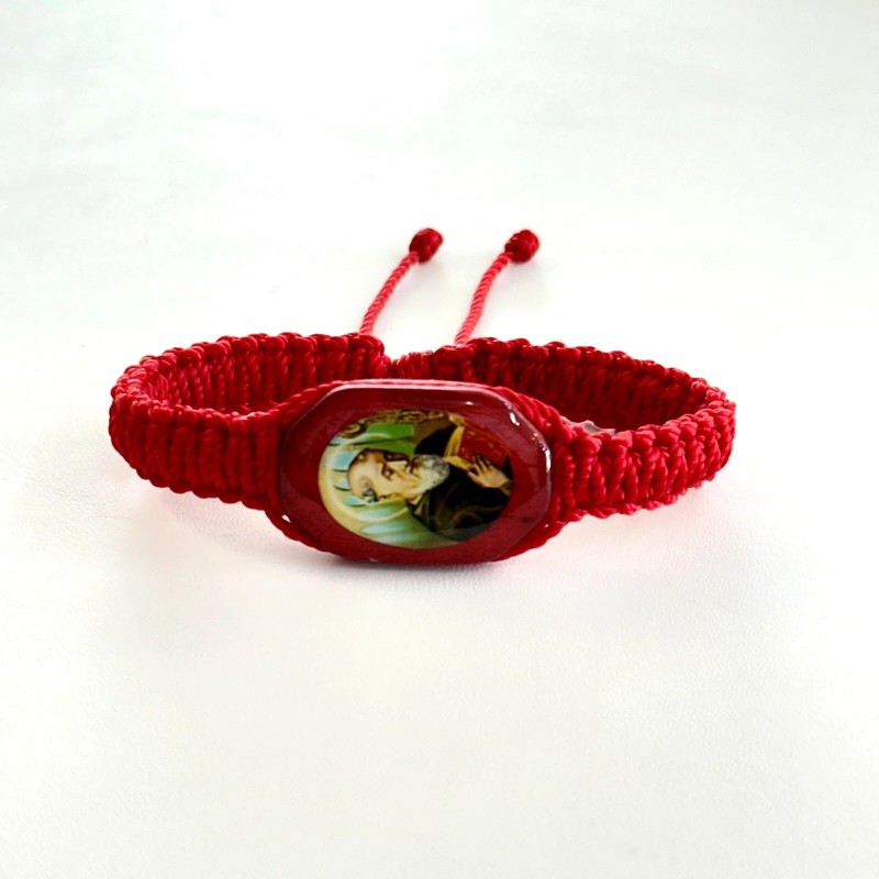Pulsera Roja De San Benito Tejida Doble Macrame Ajustable New