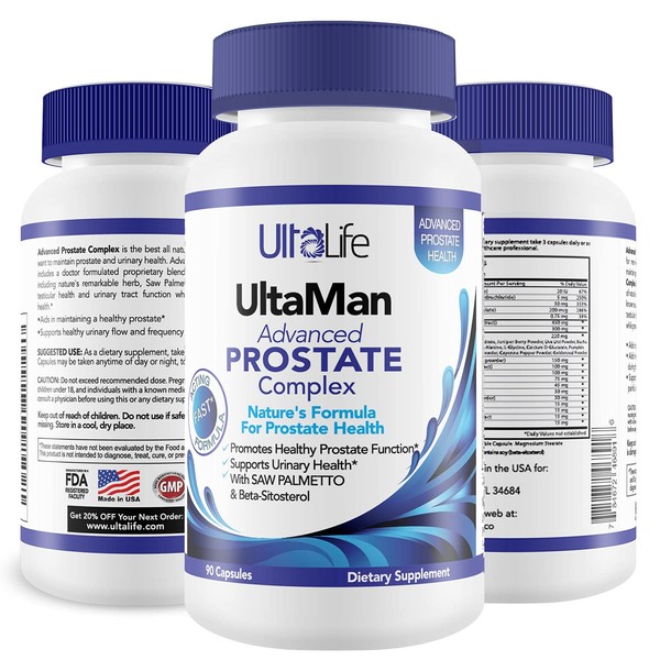 UltaLife Advanced Saw Palmetto Prostate Supplement For Men w/ Beta Sitosterol + #1 Rated Best Health Formula to Reduce Urge For Frequent Urination, DHT Blocker, Improve Sleep, Performance- 90 Capsules