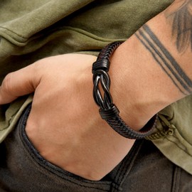 Shegenfaiya Mens Bracelet Gifts for Men/Son Boyfriend or Husband Leather Stainless Steel Bracelet Homme Anniversary Birthday Gifts To My Son Bracelet From Dad Mom Holiday Graduation Gifts Brown