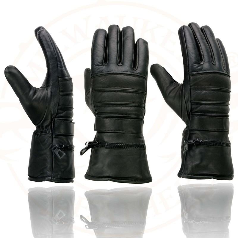 Milwaukee Leather Men's Leather Gauntlet Lined Motorcycle Hand Gloves -