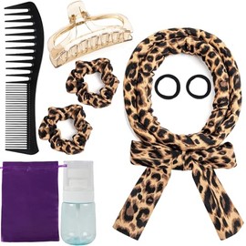 Diadema Rizadora Sin Calor Para Rizos Nocturnos, Cinta Rizadora De Cabello Sin Calor Y Juego Para Cabello Largo (Estampado De Leopardo)