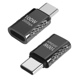 QIANRENON 20Gbps USB C Male to Female Adapter 100W USB 3.2 Type C Extension Connector Supports 8K Audio/Video for Smartphone Tablet Steam Deck, Glossy Black, Pack of 2
