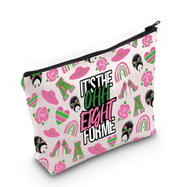MEIKIUP Pink and Green Makeup Bag Greek Sorority Gift Paraphernalia Gift Sorority Sister Gift Ivy Leaf Zipper Pouch Makeup Bag (ohh eight bag)