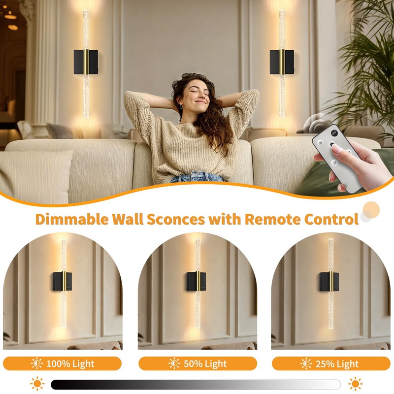 Battery Operated Wall Sconces Set of 2, 28in Rechargeable Wireless