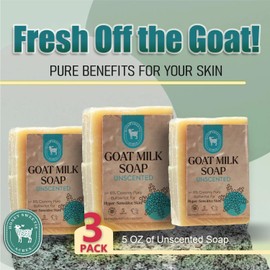 Honey Sweetie Acres 3-pack Unscented Goat Milk Soap - Handmade 5 oz Bar, Made with Natural Ingredients, Moisturizing & Gentle, Made in the USA