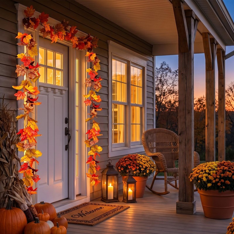 2 Pack 5.9Ft Artificial Autumn Maple Leaf Garland, Fall Leaves