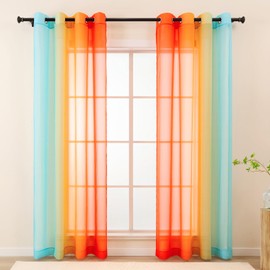 L.Z.E - Cortinas traslúcidas de color azul naranja de 108 pulgadas de largo para sala de estar, cortinas transparentes y ligeras para recámara, comedor, cuarto de bebé, juego de 2 paneles