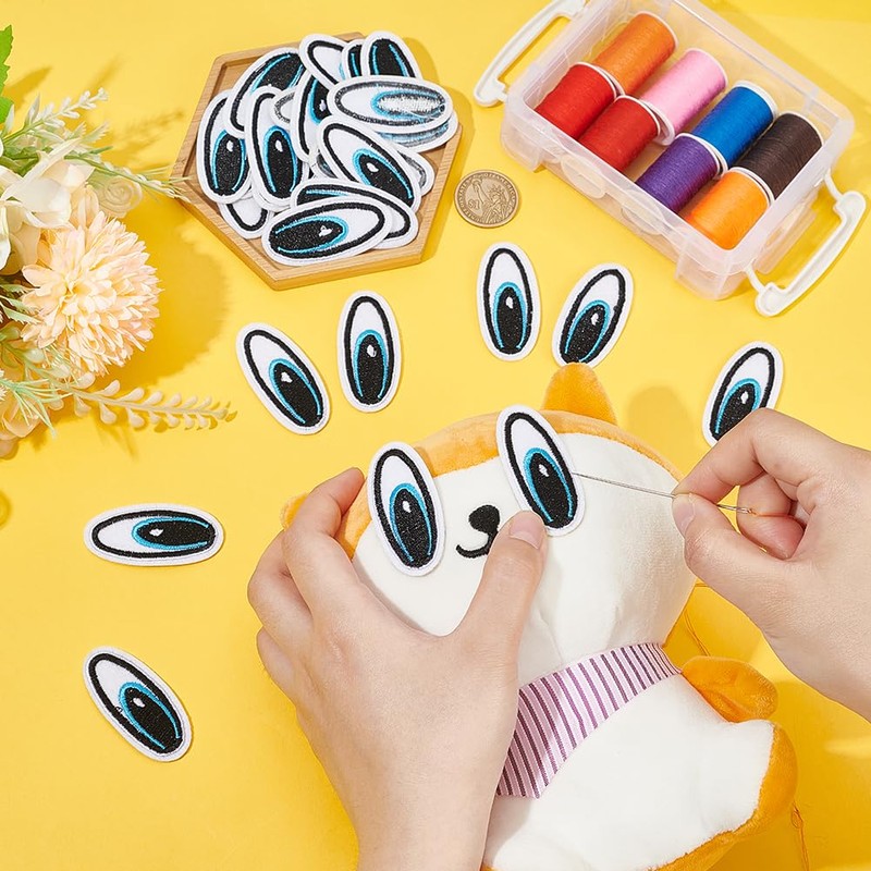 BENECREAT 15 Pairs Doll Eyes Patch, Blue Black White Polyester