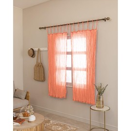 TARAN LIVING - Juego de 2 paneles de cortina traslúcidos de algodón 100% natural, lavable, para ventana, para cocina, recámara y sala de estar, color naranja, ventana, 42 x 63 pulgadas