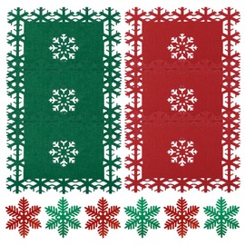 URROMA 6 Set Christmas Snowflake Felt Placemats Coasters,Felt Non-Slip Table Mats Green Red Xmas Placemats for Christmas Home Kitchen Party Decor