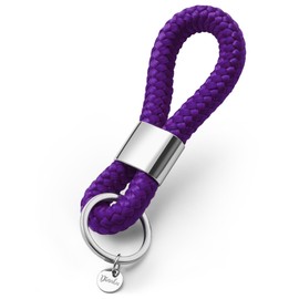 Key pendant with silver metal in maritime design made of sailing rope, in many different colours, elegant key chain, Yin Purple