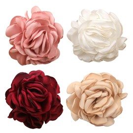 4 Pack Rose Hair Clip Flower Brooches for Women Suitable for Wedding Reception Party Women Accessories (White+Pink+Burgundy+Beige)