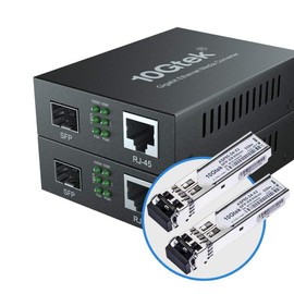 10Gtek 2-Piece Set Gigabit Optical Media Converter Multimode Dual LC Fiber 1.25Gb/s SFP Module to 10/100/1000Base-Tx 1000Base-SX SFP with (850nm 550m)