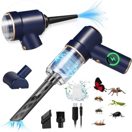 Handheld Bug Vacuum Catcher for Adults, Cordless Rechargeable Vacuum Cleaner & Air Duster with LED Light Multi-Nozzles for Car Home Office, Strong Suction Garden Bug Sucker for Spider Beetle Insect