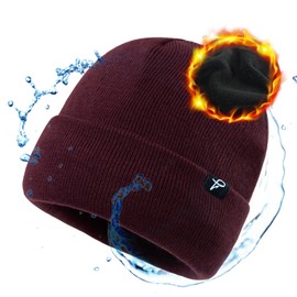 TOP-EX Winter Beanie Hats for Men Big Head Waterproof Rain Fleece Lined Cold Weather Skull Caps Hunting Running Ski Warm Red XL L X-Large Large