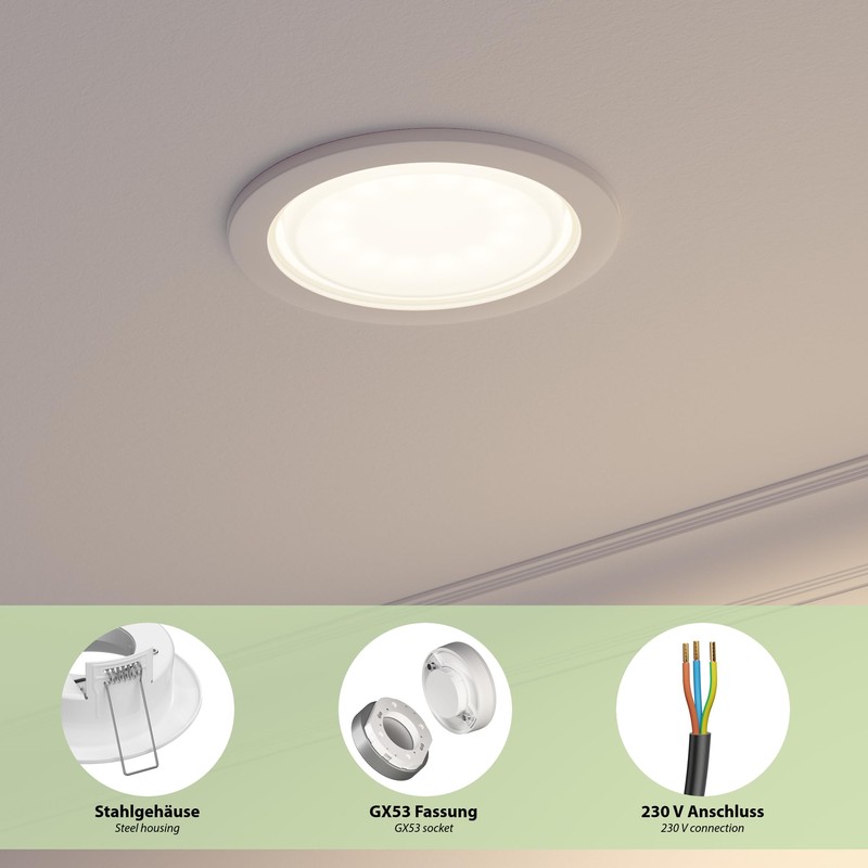 ledscom.de ZOBE II Recessed Ceiling Light, White, Semi-Glossy, Round, 107