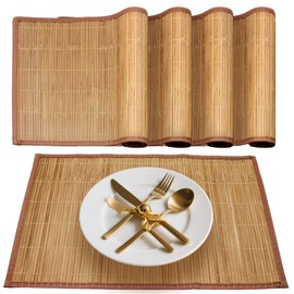 Piuluvor® Set of 4 Bamboo Placemats, 45 × 30 cm Bamboo Placemats, Heat Resistant Place Mats, Washable, Roll-Up for Kitchen Dining Table