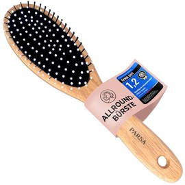 PARSA Beauty Natural Rubber Hair Brush with Metal Pins Rounded Plastic Nubs Made of Quickly Renewable Wood Massage Scalp for All Hair Types and Hair Lengths Dimensionally Stable Moisture Resistant
