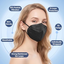 KN95 - Mascarillas faciales desechables de 5 capas envueltas individualmente, color negro