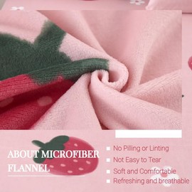 MAG 3Pcs Pink Fleece-Flannel Queen Sheet Set,Strawberry Bed Sheets,Queen Sheet Set Kawaii,Cute Microfiber Fluffy Warm for Girls Boys Kids,Super Soft,1 Fitted Sheet and 2 Pillowcases Only.