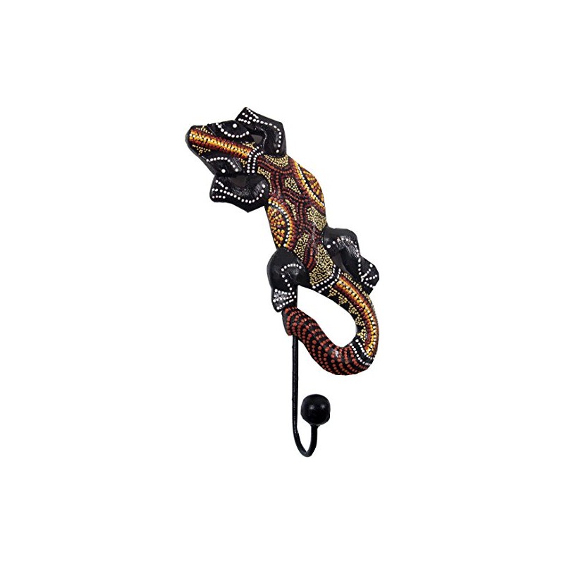 GURU SHOP Gecko 6 Wooden Coat Hook, Wall Hook, Multicoloured,