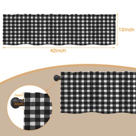 Valances for Windows, Black and White Plaid Semi Sheer Valances Windows Curtain, Rod Pocket Short Window Treatment Light Filtering Decor Valances for Kitchen Living Room Bedroom Windows - 42"x12"