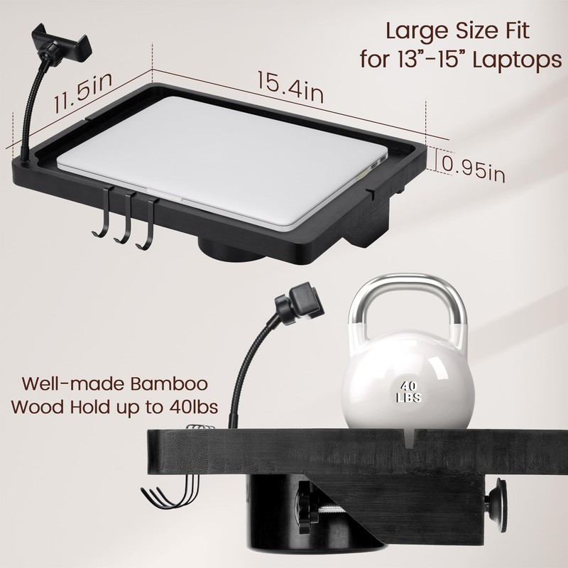 Fivebop Bedside Shelf for Dorm Bed & Top Bunk, Bamboo
