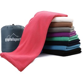 gipfelsport Microfibre Fleece Blanket with Sleeping Bag Function, Size 185 x 150 cm, 690 g, Microfibre Camping Blanket Sleeping Bag, Fuchsia