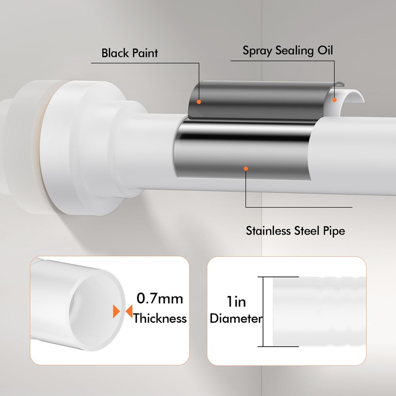 Shower Curtain Rod 31-80 in Adjustable Curtain Rod No Drilling