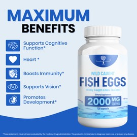 Wild Caught Fish Eggs 2,000mg - Omega 3 Supplement for Eye, Brain Health, Supports Immunity, Bones and Teeth, Mood Support with Omega 3-6-9 Fish Egg Capsules